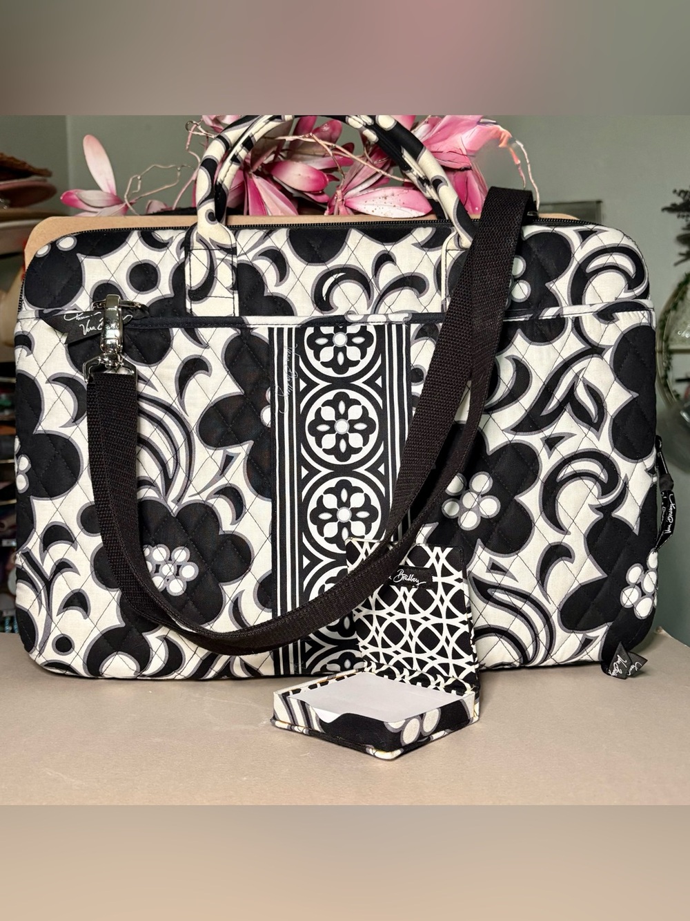 Vera Bradley Black & White Floral Convertible Travel Bag